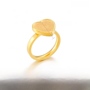 Detailed sizing of heart-shaped stainless steel ring base with technical specifications