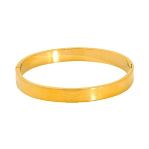 Minimalist 18K gold plated stainless steel round bangle with a polished finish and hinge