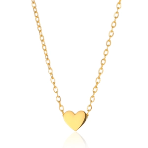 Polished gold heart pendant necklace with elegant cable chain on white background
