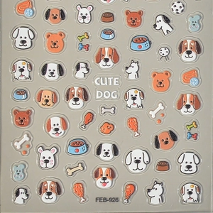 5D embossed nail art stickers featuring cute cartoon dog breeds like Poodle and Pug