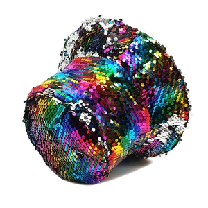 Fashionable multicolor sequin bucket hat with vibrant stripes for parties and sun protection