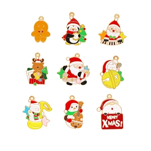Christmas DIY alloy charms featuring Santa, reindeer and snowman with gold trim finish