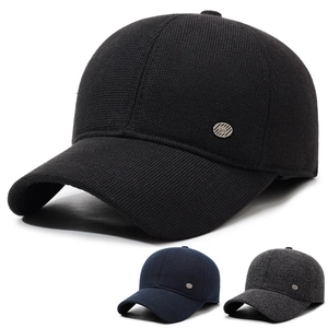 Warm Winter Baseball Cap For Men Elderly Fleece Lined Woolen Peaked Hat With Foldable Ear Flaps Windproof Dad Hat