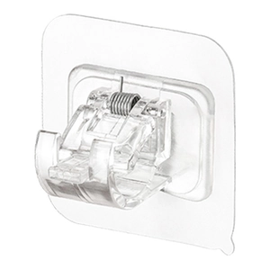 Transparent self-adhesive curtain rod bracket holder with spring clip and square base