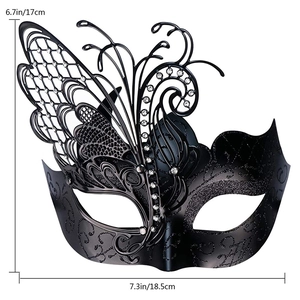 Detailed dimensions of butterfly masquerade mask with silver rhinestones and glitter