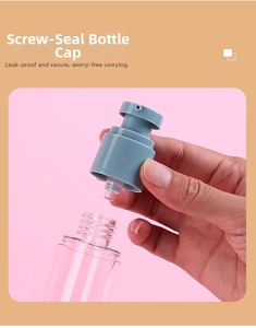 Close-up of the leak-proof screw seal and pump head on a clear vacuum spray bottle