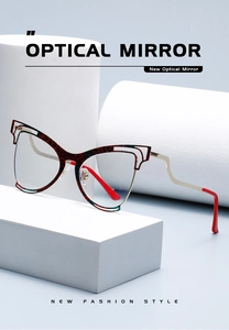 Macro detail of cat-eye frames with leopard print texture and golden metal temples