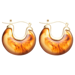 Boucles d'oreilles vintage en résine ambrée en forme de U avec fermoir doré