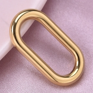 Detailed macro view of a polished gold oval stainless steel ring accessory for jewelry