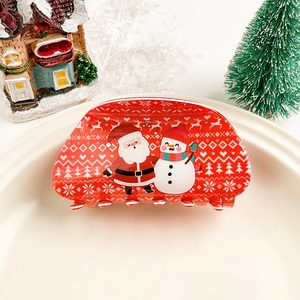 Pince à cheveux de Noël rouge avec motifs festifs de Père Noël et bonhomme de neige