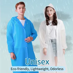 Imperméable long unisexe en EVA bleu et blanc givré avec capuche et cordon de serrage
