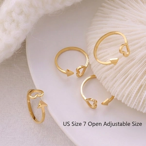 Minimalist heart and arrow open ring in 18K gold plated steel, adjustable US size 7