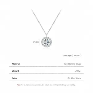 Elegant 925 sterling silver necklace with round sparkling pendant and 45cm adjustable chain