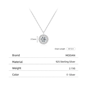 Elegant 925 sterling silver necklace with round sparkling pendant and 45cm adjustable chain