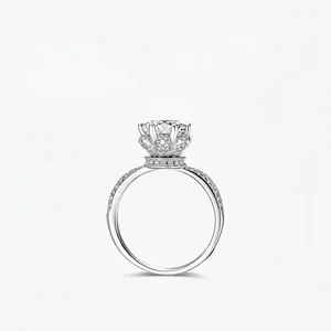 925 Sterling Silver Crown Ring Elegant Round Cubic Zirconia Prong Luxury Fashion Jewelry For Women