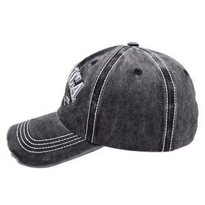 Vintage dark gray USA 1776 embroidered baseball cap with washed denim and distressed details