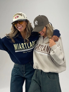 American retro high-street oversized half-zip sweatshirt with letter print for women
