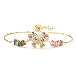 18K gold plated butterfly bracelet featuring colorful rectangular zircon stones and adjust clasp