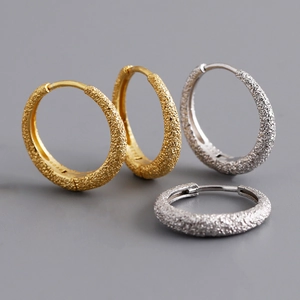S925 Sterling Silver Frosted Sandblasted Hoop Earrings For Women Minimalist Geometric Gold Silver Jewelry Fashion Accessories Gift
