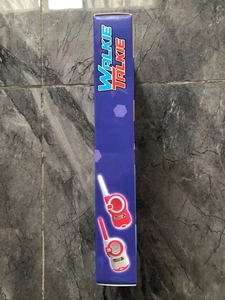 Detailed side view of the walkie talkie toy box showing pink and red product models