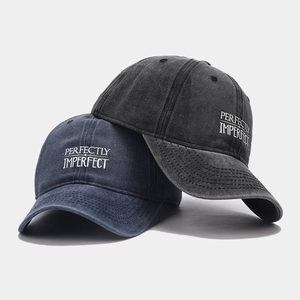 Vintage washed baseball caps with Perfectly Imperfect embroidery for men and women