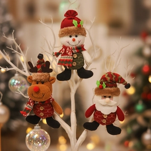 Christmas Hanging Doll Pendants Plush Fabric Santa Claus Snowman Reindeer Tree Ornaments Festive Holiday Home Decor