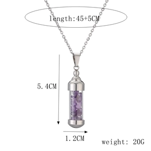 Dimensions détaillées du pendentif flacon de parfum en acier et pierres violettes