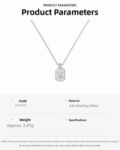 Detailed specs of S925 sterling silver necklace with octagonal zircon pendant, weight 2.87g