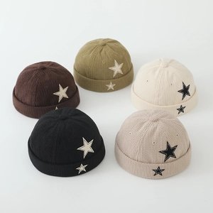 Kids corduroy docker hats with star patches in five colors for boys aged 2-5
