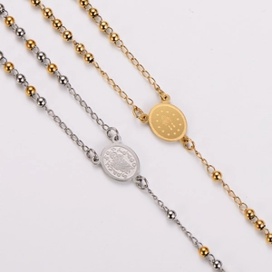 Rosary Necklace Stainless Steel Virgin Mary Saint Medal Cross Pendant Religious Jewelry Y-Shape Beads Chain Women
