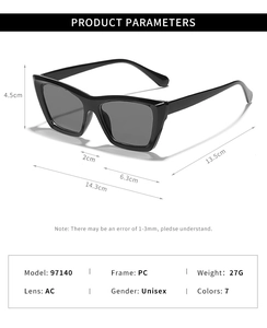 Detailed dimension guide for cat eye sunglasses with lightweight PC frame and AC lenses