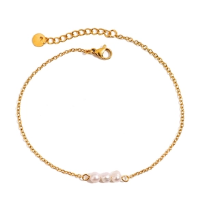 Freshwater Pearl Anklet Gold Plated Stainless Steel Delicate Chain Adjustable Foot Jewelry For Women Beach Summer Style