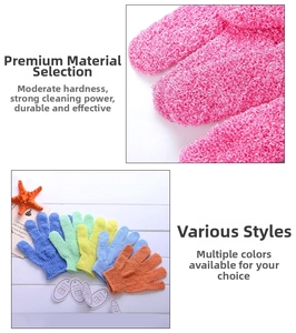 Close-up of exfoliating shower gloves texture and variety of vibrant color options