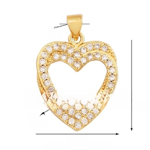 Macro view of gold-plated double heart pendant showing precise 19x20mm dimensions