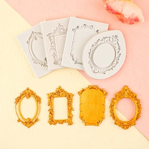 Moule En Silicone Cadre Photo Relief Rétro Style Baroque Bordure Fleur Fondant Décoration De Gâteau Outils Bricolage Résine Argile