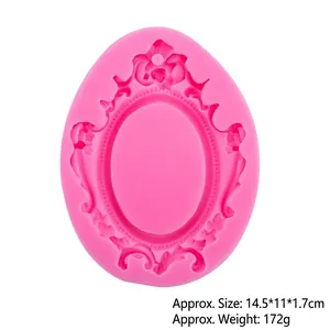 Pink silicone mold featuring an ornate European relief lace frame for fondant and resin art