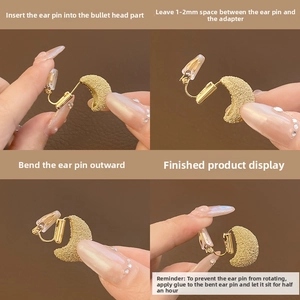 Detailed guide showing how to attach the golden crescent earring to a clip converter