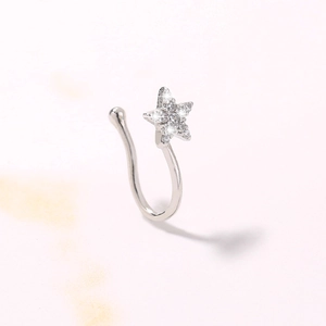 U-shaped faux nose ring with a silver star pendant and sparkling cubic zirconia stones