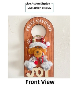 Wooden Christmas door hanger featuring a 3D plush bear and Feliz Navidad greeting