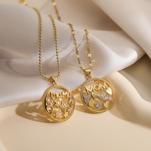 Minimalist Copper Gold Plated Zirconia MAMA MOM Letter Pendant Necklace For Women Star Heart Round Jewelry Mother Day Gift
