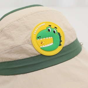 Kids adjustable cartoon sun visor with green crocodile patch and quick-dry fabric