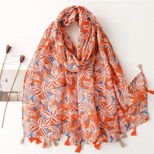 Floral Scarf Lightweight Voile Sunshade Shawl With Tassels Spring Summer Travel Bohemian Elegant Accessory For Women