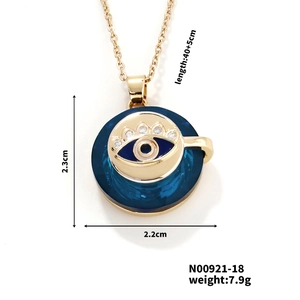 Detailed view of evil eye coffee cup pendant with size 2.3x2.2cm and 40+5cm chain specs