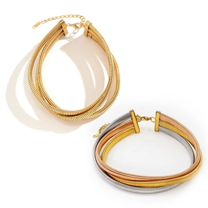 Three-layer gold-plated punk style snake bone chain choker necklace for women