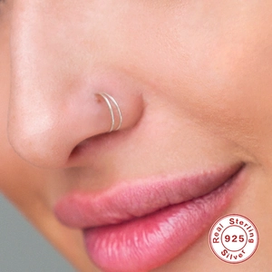 Minimalist S925 sterling silver double hoop nose ring for cartilage piercing jewelry