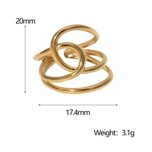 Detailed dimensions of 18K gold geometric spiral ring showing 20mm height and 3.1g weight