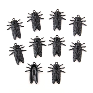Set of 10 black electrophoretic metal cicada pendants for DIY jewelry making