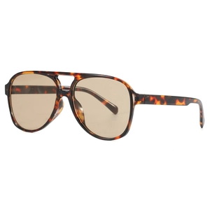 Retro double-bridge aviator sunglasses with tortoiseshell frames and brown lenses