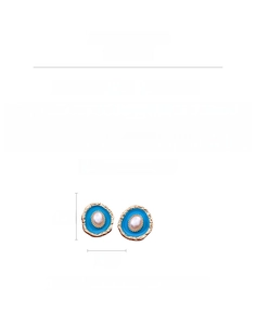 Detailed size specifications of blue enamel and pearl earrings showing 2.4cm height