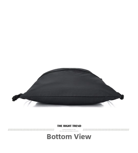 Detailed bottom view of the black drawstring bag showing high-quality ripstop fabric texture